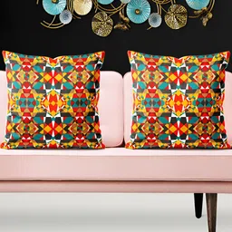 ArtzFolio White & Orange 5 Pieces Geometric Printed Square Cushion Covers-image-80
