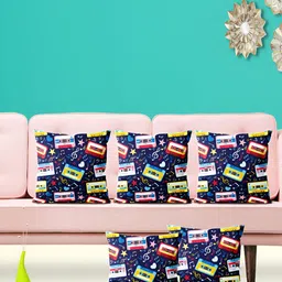 ArtzFolio Navy Blue & Yellow 5 Pieces Abstract Square Cushion Covers-image-7