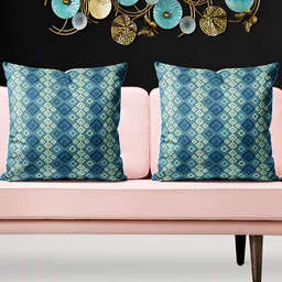 ArtzFolio Blue 5 Pieces Geometric Square Cushion Covers-image-63