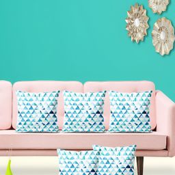 ArtzFolio White & Blue 5 Pieces Geometric Printed Square Cushion Covers-image-74