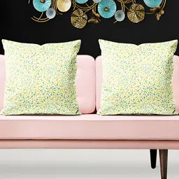 ArtzFolio Off-White & Green 5 Pieces Square Cushion Covers-10