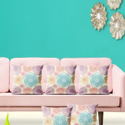 ArtzFolio Green & Pink 5Pcs Abstract Square Cushion Covers-image-29