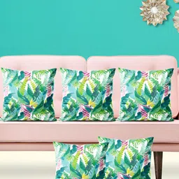 ArtzFolio Green & Blue 5 Pieces Floral Square Cushion Covers-image-93