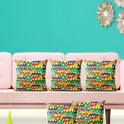 ArtzFolio Green & Yellow 5 Pieces Abstract Square Cushion Covers-image-41