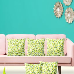 ArtzFolio Green & Yellow 5 Pieces Leaf Printed Square Cushion Covers-image-11