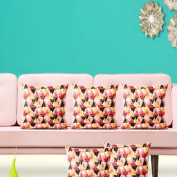 ArtzFolio Pink & Black 5 Pieces Geometric Printed Square Cushion Covers-image-99