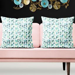 ArtzFolio White & Green 5 Pieces Geometric Printed Square Cushion Covers-image-77