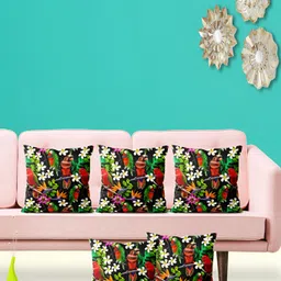 ArtzFolio Black & Green 5 Pieces Floral Printed Square Cushion Covers-image-69