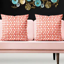 ArtzFolio Orange & White 5 Pieces Polka Dots Printed Square Cushion Covers-image-19