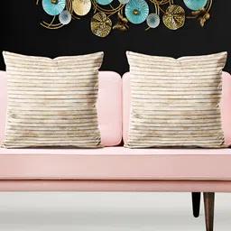 ArtzFolio Beige & White 5 Pieces Striped Printed Square Cushion Covers-image-34