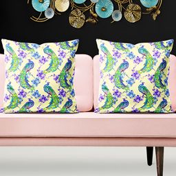 ArtzFolio Beige & Green 5 Pieces Abstract Square Cushion Covers-image-63