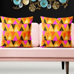 ArtzFolio Yellow & Pink 5 Pcs Square Cushion Covers-17