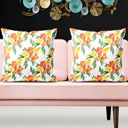 ArtzFolio White & Yellow 5 Pieces Floral Printed Square Cushion Covers-13