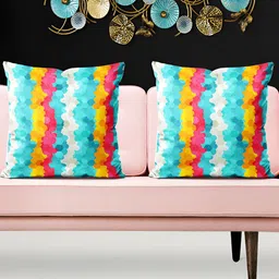 ArtzFolio Blue & White 5 Pcs Abstract Square Cushion Covers-image-50