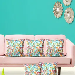 ArtzFolio Blue & Red 5 Pieces Geometric Printed Square Cushion Covers-17