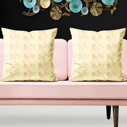 ArtzFolio Beige 5 Pieces Self Design Printed Square Cushion Covers-image-36