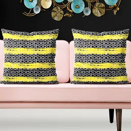 ArtzFolio Yellow & Black 5 Pieces Geometric Printed Square Cushion Covers-image-73