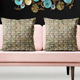 ArtzFolio Beige & Green 5 Pieces Geometric Square Cushion Covers-image-49