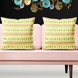 ArtzFolio Yellow & Green 5 Pieces Geometric Printed Square Cushion Covers-image-73