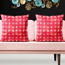 ArtzFolio Red & Beige 5 Pieces Printed Square Cushion Covers-4