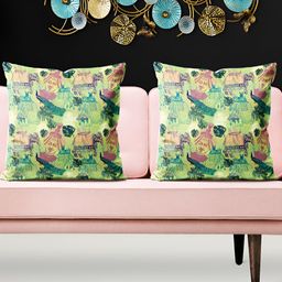 ArtzFolio Green 5 Pieces Floral Square Cushion Covers-image-95