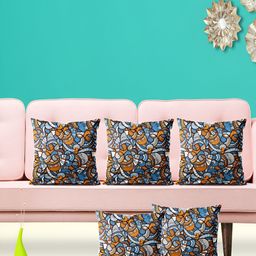 ArtzFolio Blue & Brown 5 Pieces Printed Square Cushion Covers-image-8