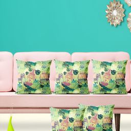 ArtzFolio Green & Blue 5 Pieces Self Design Square Cushion Covers-15