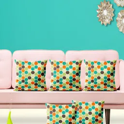 ArtzFolio Green & Red 5 Pieces Geometric Square Cushion Covers-14