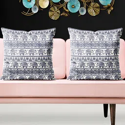 ArtzFolio White & Blue 5 Pieces Ethnic Motifs Square Cushion Covers-picture-8