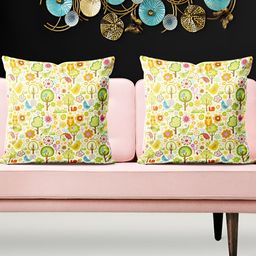ArtzFolio Yellow 5 Pieces Floral Square Cushion Covers-image-53