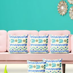 ArtzFolio White & Blue 5 Pieces Square Cushion Covers-52