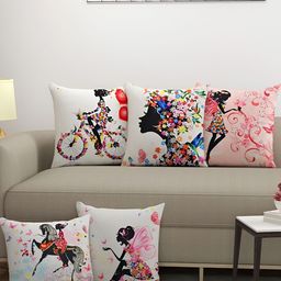 BIGGER FISH White & Pink 5Pcs Self Design Square Cushion Covers-14