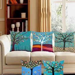BIGGER FISH Blue & White 5 Pieces Floral Jute Cotton Square Cushion Covers-image-54