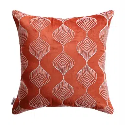 Home Rust & White 2 Pieces Embroidered Velvet Square Cushion Covers-31