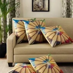 JDX Beige & Blue Set of 5 Embellished Square Jute Cotton Cushion Covers-47