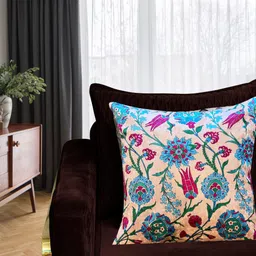 Tasseled Home Turquoise Blue & Green Floral Square Cushion Cover-image-59