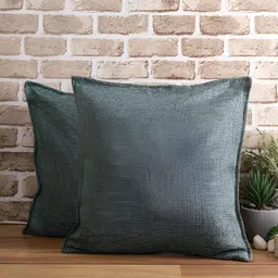 THE CONVERSION Sea Green 2 Pieces Jute Cotton Square Cushion Covers-20