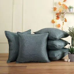 THE CONVERSION Sea Green 5 Pieces Jute Cotton Square Cushion Covers-18