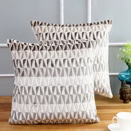 Just Home Beige Set of 2 Geometric Square Cushion Covers-53
