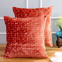 Just Home Orange Set of 2 Geometric Square Cushion Covers-4