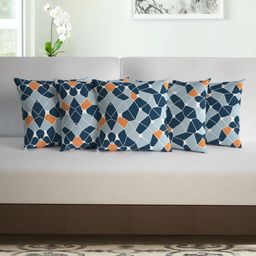 Divine Casa Blue Set of 5 Geometric Square Cushion Covers-28