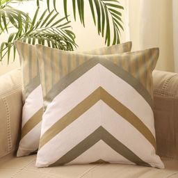Jamio Firati Brown & White Set of 5 Geometric Square Cushion Covers-12