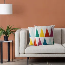 Contrast Living White & Yellow 2 Pieces Geometric Cotton Square Cushion Covers-image-9