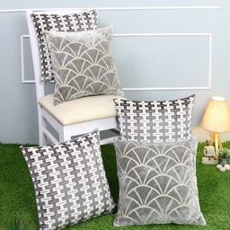 Just Home Brown Set of 5 Geometric Square Cushion Covers-14
