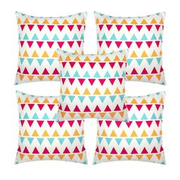Alina decor White & Yellow 5 Pieces Geometric Square Cushion Covers-5
