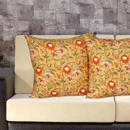 Texstylers Orange 2 Pieces Floral Cotton Square Cushion Covers-image-50