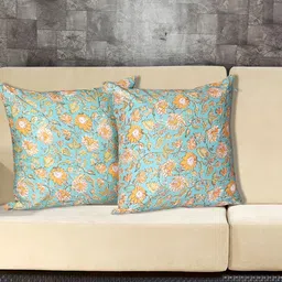 Texstylers Blue & Orange 2 Pieces Floral Cotton Square Cushion Covers-image-54