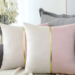 Vinayaka Fab Pink & White 2 Pieces Velvet Square Cushion Covers-picture-54