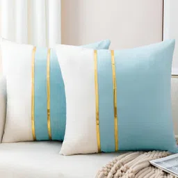Vinayaka Fab Teal & White 2 Pieces Colourblocked Velvet Square Cushion Covers-picture-56