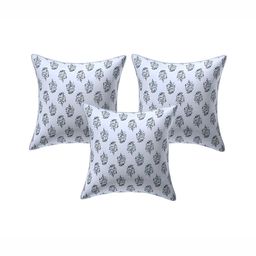 Texstylers Grey & Blue 3 Pieces Printed Cotton Square Reversible Cushion Covers-image-50